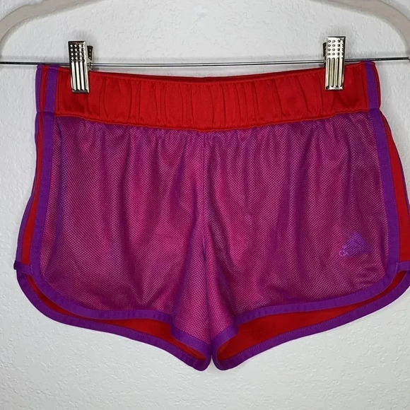 Adidas Red With Purple Mesh Climalite Athletic Shorts XS - Picture 2 of 9